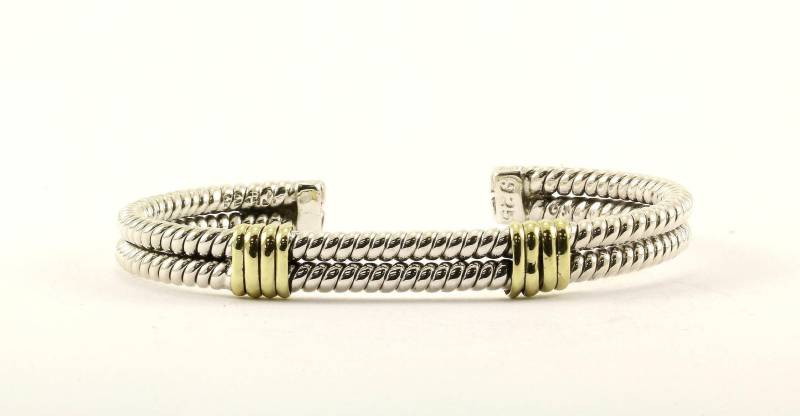 Vintage Zweireihiges Twisted Design Armreif 925 Sterling Br 493 von GabrielStar