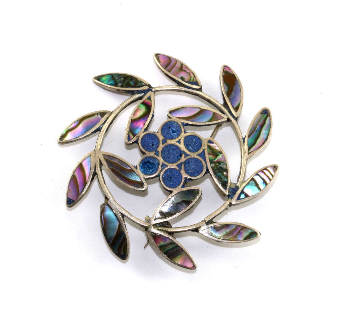 Weinlese Mexiko Abalone Blatt Design Brosche 925 Sterling Bb 673-E von GabrielStar