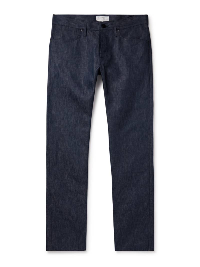 Gabriela Hearst - Anthony Slim-Fit Straight-Leg Cotton and Linen-Blend Chambray Trousers - Men - Blue - IT 56 von Gabriela Hearst