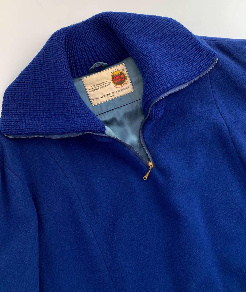 1950Er Bis 60Er Jahre Blauer Wollpullover Mit Reißverschluss-strickkragen - Zero King Seitliche Reißverschlüsse & Taschenreißverschlüsse von GabrielasVintage