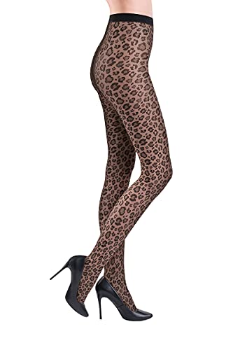 Gabriella Caty 20 DEN Strumpfhosen für Damen mit Tiermuster | Leoparden-Feinstrumpfhose | Feine Strumpfhose mit Leopardenmuster (M, Nero) von Gabriella