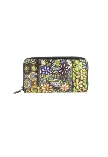 Gabs Geldbörse Gmoney17 Trip Leder + bull schwarz Reißverschluss Around 594 Stickerei Blume grün von Gabs