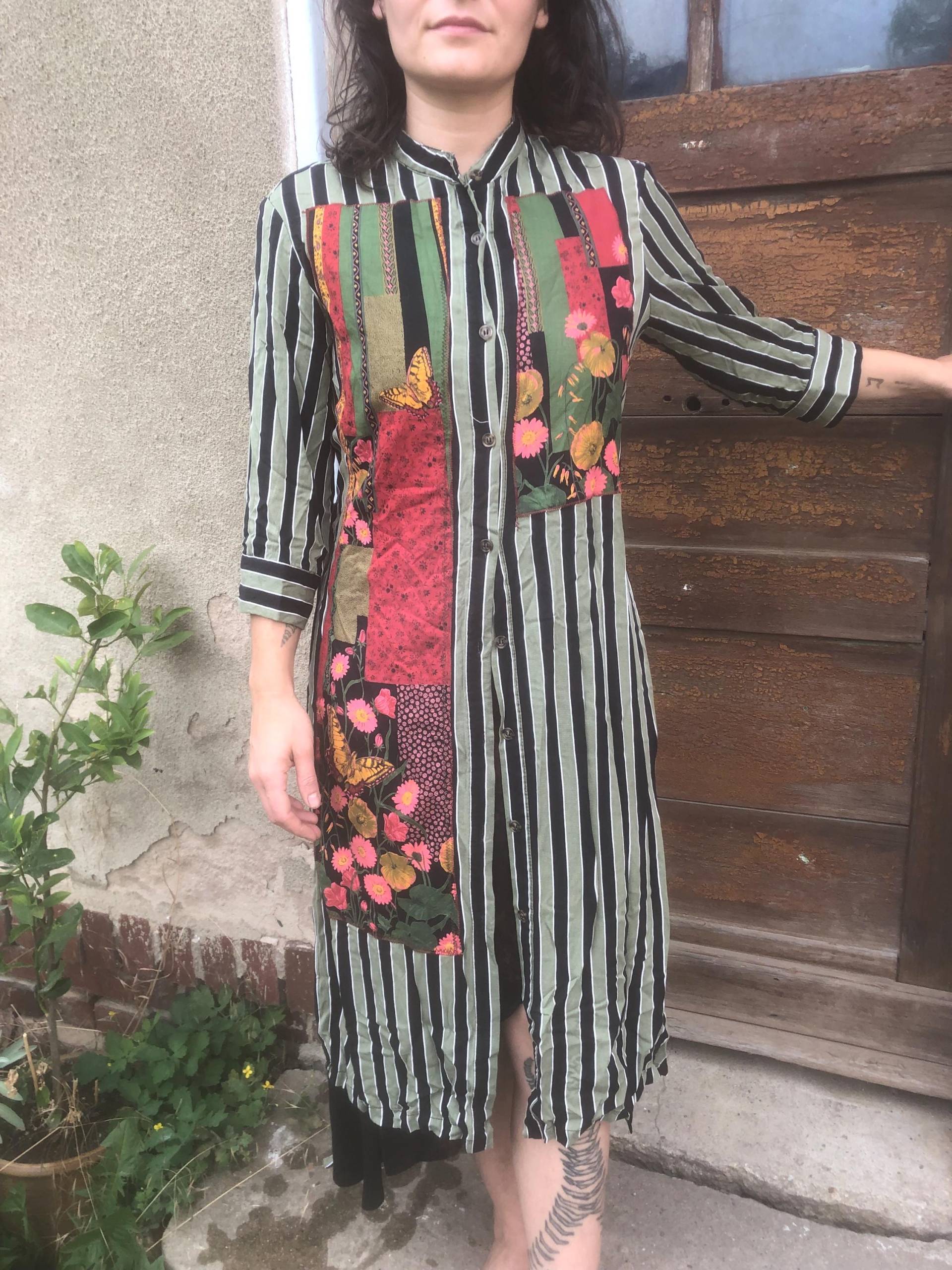 Hemd Kleid Langarm Abaya Gestreift Zirkus Blumen Punk Rave Wear von GabundoRecycle