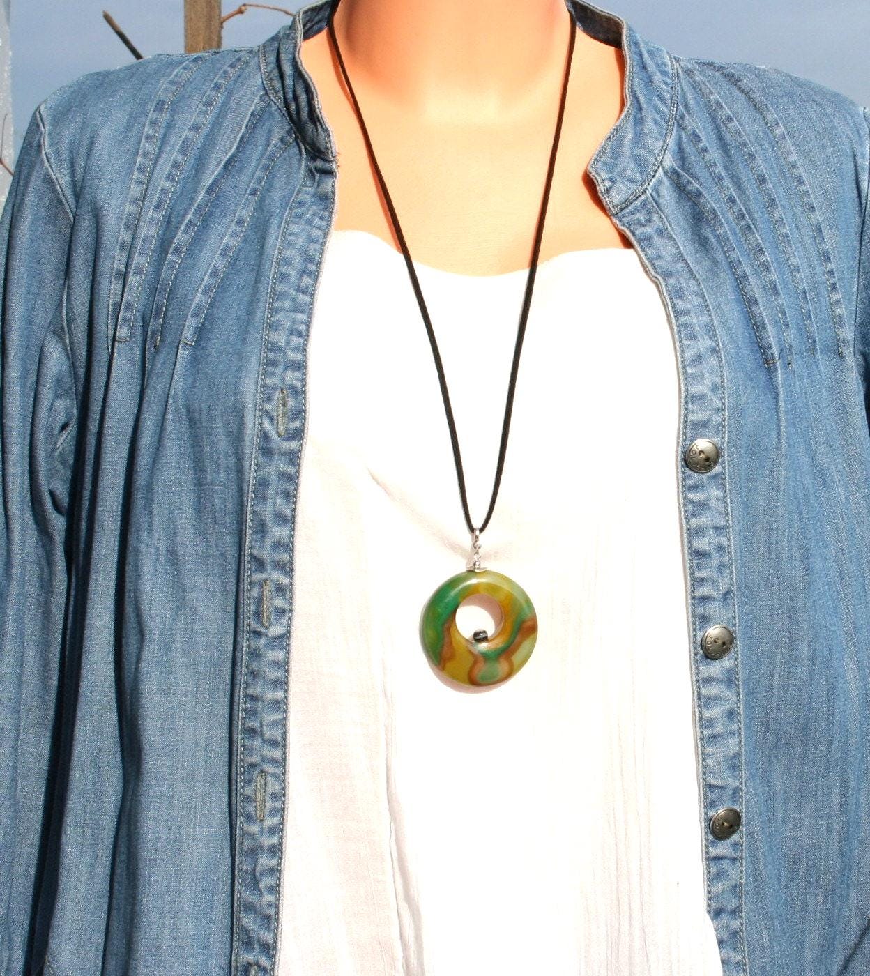 Achat Halskette, Lange Anhänger-Halskette von GabyJewellery