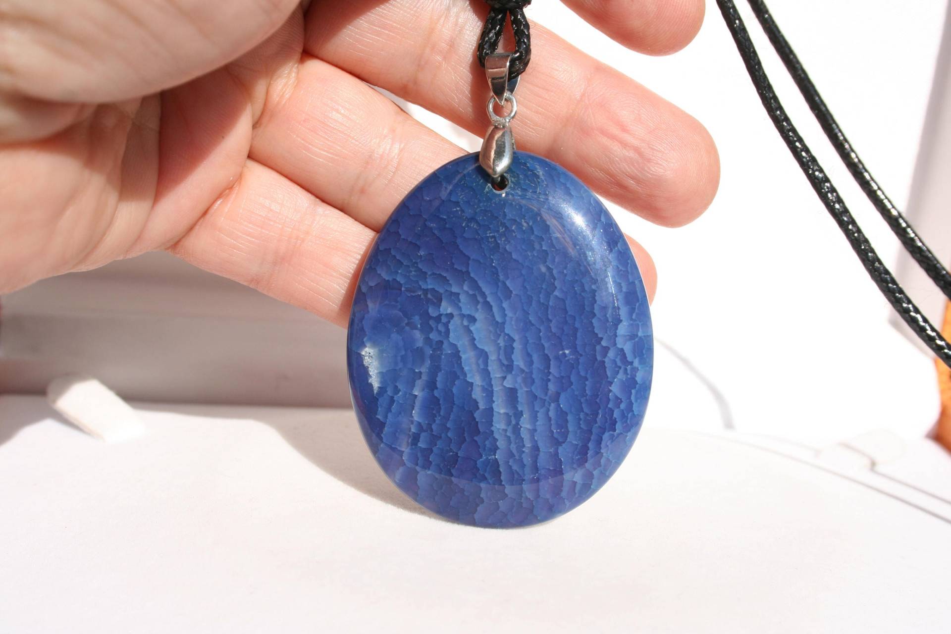 Blaue Achat Kette, Lange Kobaltblaue Einstellbare Länge, Edelstein Schönes Geschenk von GabyJewellery