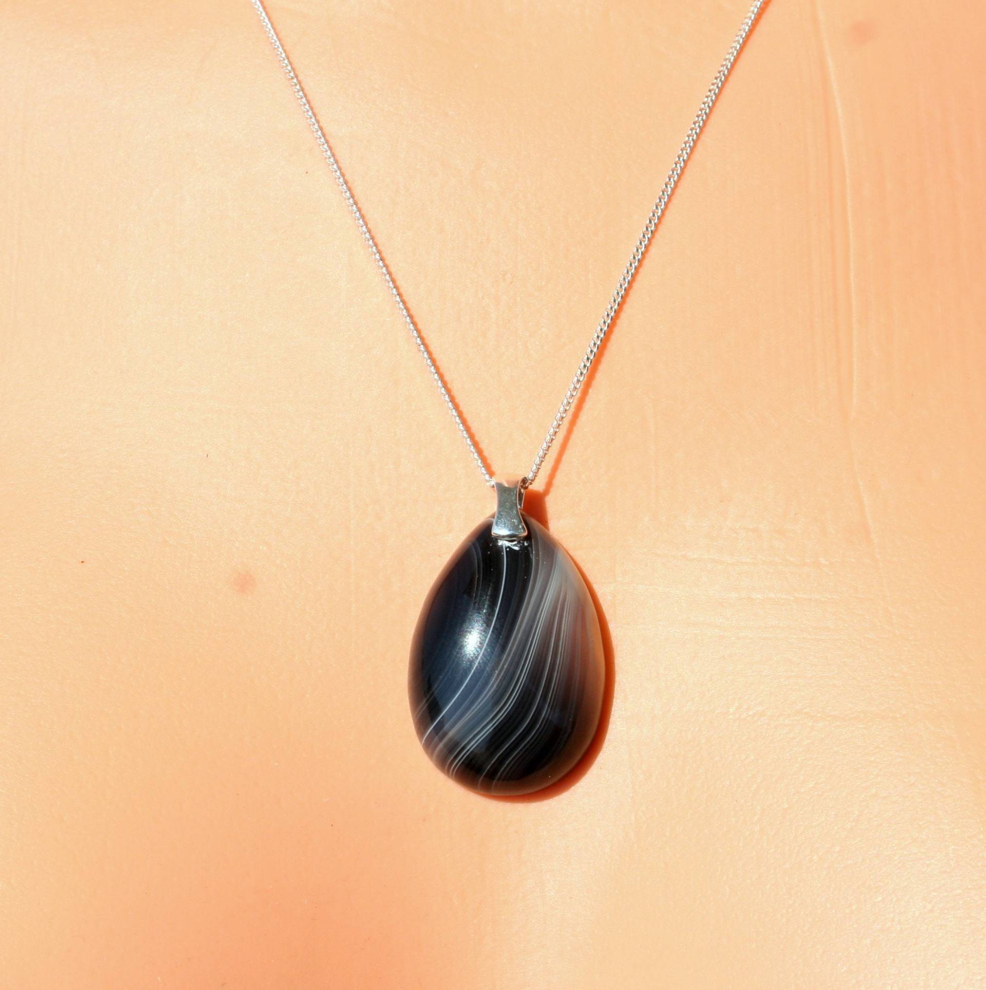 Botswana Achat Halskette, Anhänger, Sterling Silber Kette, Halskette Für Jeden Tag, Geschenk Frauen von GabyJewellery