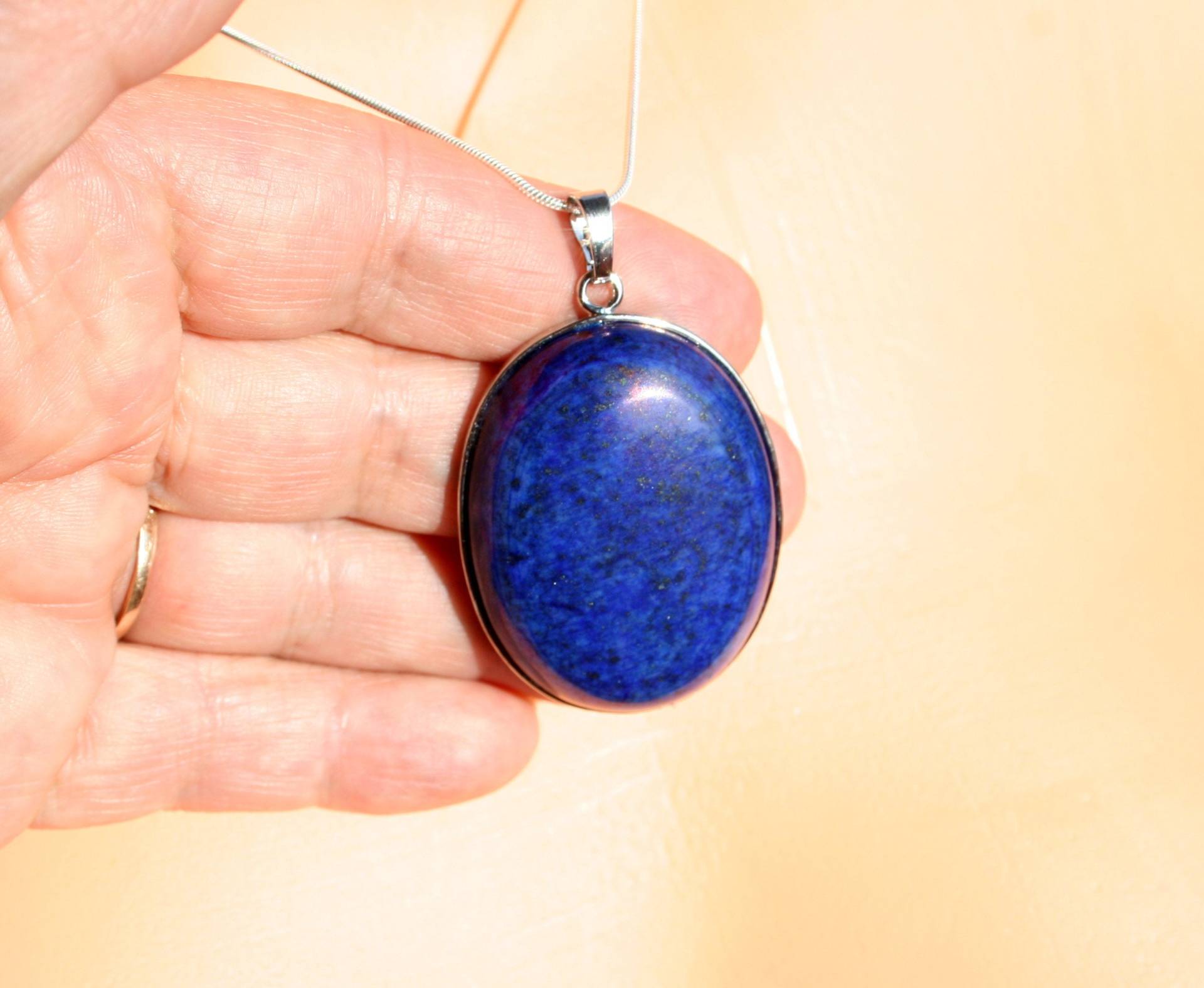 sterling Silber Lapis Lazuli Anhänger Halskette Ovaler Edelstein Schmuck von GabyJewellery