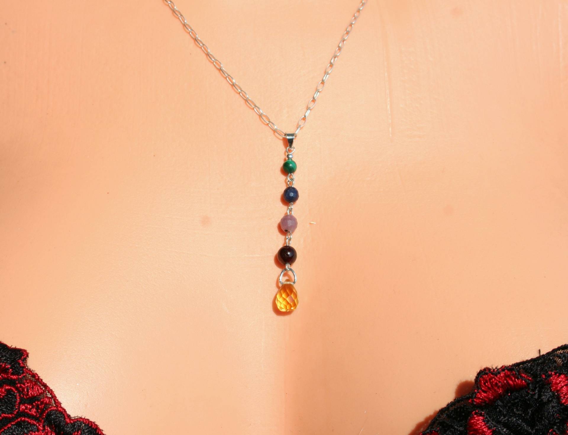 Multistone Halskette, Sterling Silber Edelstein Geburtsstein Saphir Citrin Rubin Halskette von GabyJewellery