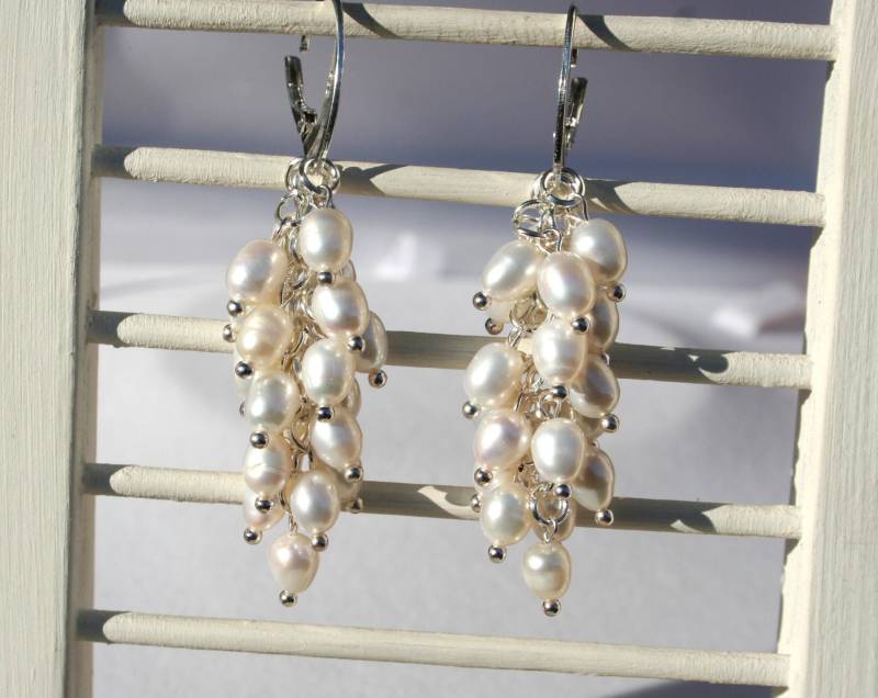 Perlen Ohrringe, Echte Süßwasserperle, Perlenohrringe Für Hochzeit, Lange Perlenohrringe, Sterling Silber Geschenk Frauen von GabyJewellery