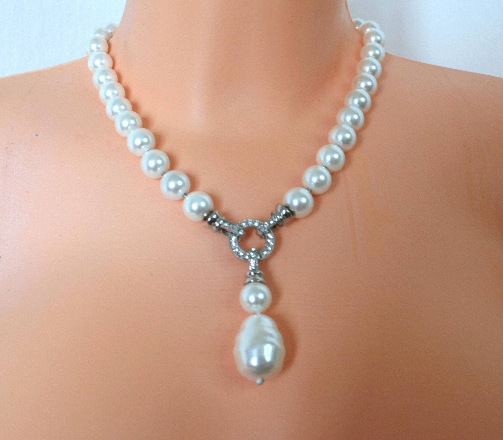 Perlenkette, Halskette Mit Anhänger, Swarovski Hochzeitskette, Perlen Schmuck von GabyJewellery