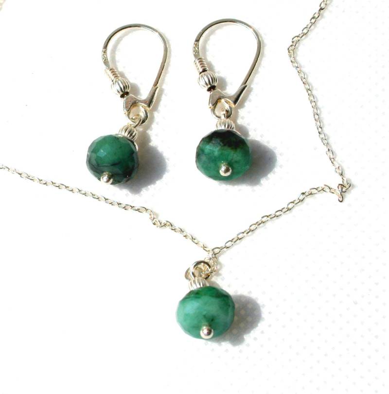Smaragd Set, Echte Halskette Und Ohrringe, Sterling Silber Schmuck, Echter Smaragd, Mai Geburtsstein Geschenk Für Frauen von GabyJewellery