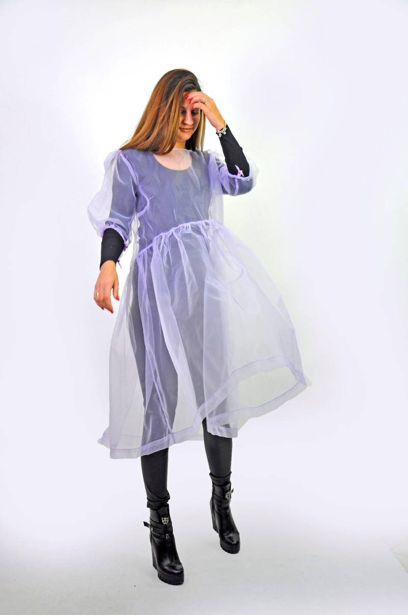 Flieder Organza Kleid, Schiere Netz Overlay Lila Slip Brautjungfer Sommerparty Strandkleid von Gabygaclothes