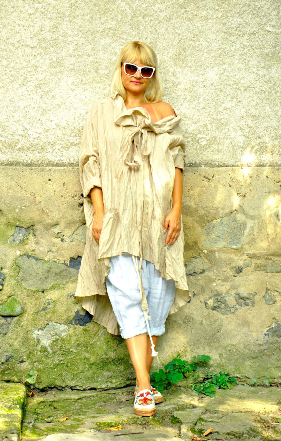 Sommer Leinen Kleidung Set, Tunika Top 2Er Plus Größe Outfit, Haremshose Oversize Anzug, Petite Maxi Kleidung, Gabyga von Gabygaclothes