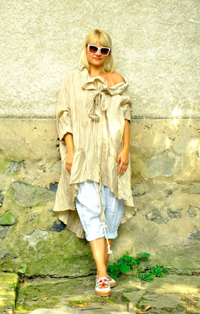 Sommer Leinen Kleidung Set, Tunika Top 2Er Plus Größe Outfit, Haremshose Oversize Anzug, Petite Maxi Kleidung, Gabyga von Gabygaclothes