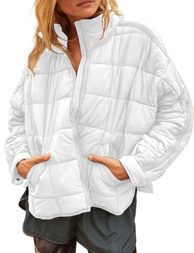 Gacaky Damen Baggy Leichte Reißverschluss Puffer Jacke Warm Winter Daunenmantel mit Taschen, Weiss/opulenter Garten, Medium von Gacaky