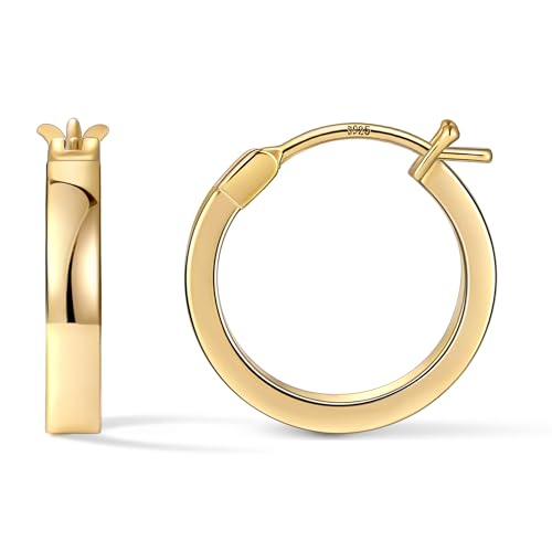 Gacimy Flache Gold Creolen für Frauen 14K Echt vergoldet mit 925 Sterling Silber Post, 15 mm, Messing, Kein Edelstein Gacimy Flache Gold Creolen für Frauen 14K Echt vergoldet mit 925 Sterling Silber Post, 15 mm, Messing, Kein Edelstein von Gacimy