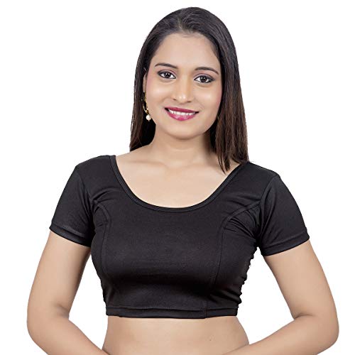 Sari-Bluse Readymade, Lycra, dehnbar, kurze Ärmel, Sarie-Bluse, schwarz, 4X-Large von Gada Sisters