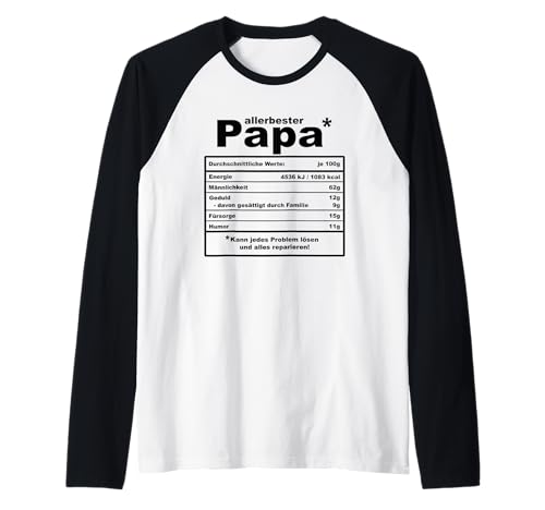 Herren Nährwerttabelle Vater Lustig Vatertagstour Gadget für Papa Raglan von Gadget für Papa und Vatertagstour Geschenk