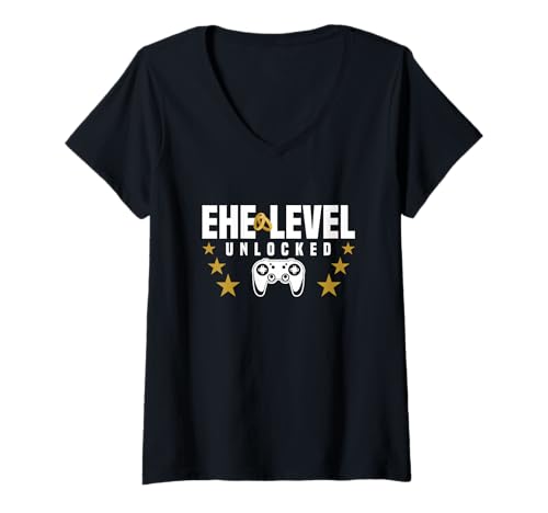 Damen Hochzeit Gadget Für Die Ehe Level Unlocked Gaming Brautpaar T-Shirt mit V-Ausschnitt von Gadget für die Ehe & Gastgeschenke für Hochzeit