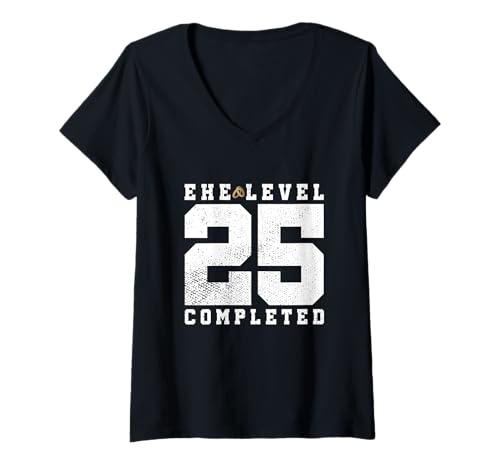 Damen Ehe Level 25 Completed 25. Hochzeitstag Party Silberhochzeit T-Shirt mit V-Ausschnitt von Gadgets Silberhochzeit & 25. Hochzeitstag Party