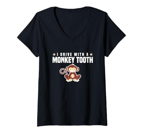 Damen I Drive with A Monkey Tooth Raser Auto Gadgets Autofahrer T-Shirt mit V-Ausschnitt von Gadgets für Autofahrer und Geschenke für Raser