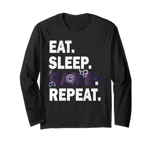 Eat Sleep Game Repeat Videospiele Hobby Lustig Männer Frauen Langarmshirt von Gadi