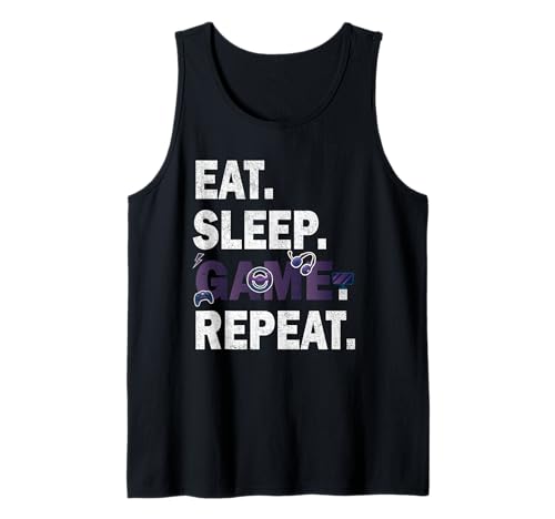Eat Sleep Game Repeat Videospiele Hobby Lustig Männer Frauen Tank Top von Gadi