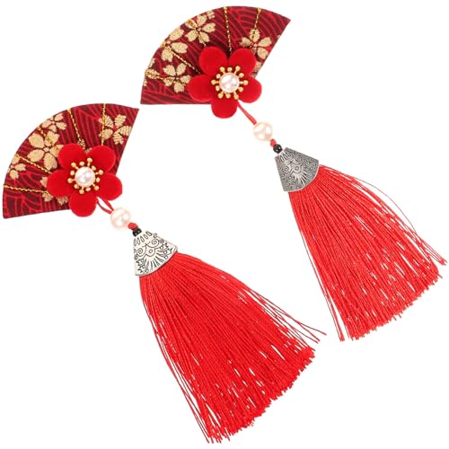 Gadpiparty 1 Paar Vintage-hochzeits-haarspangen Haarspange in Fächerform Haarspangen Für Damen Luxus Japanische Haarnadeln Haarschmuck Für Die Hochzeit Cosplay Quaste Schmücken Fräulein Stoff von Gadpiparty