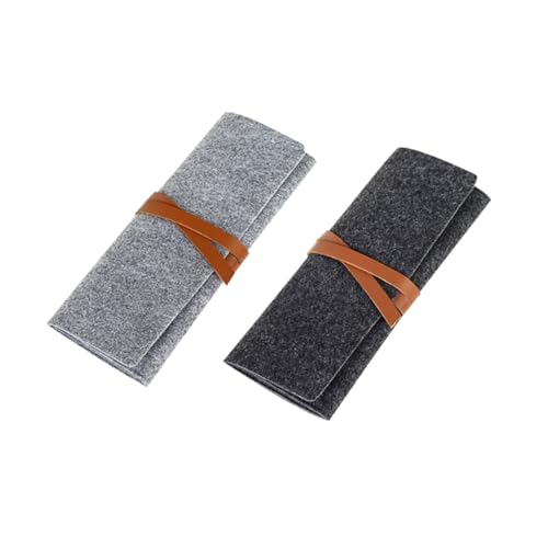 Gadpiparty 2 Stück Teiliges Roll Up Filz Stifteetui Leichtes Faltbares Federmäppchen mit Elastischem Band für Schule Bürobedarf Reise Unisex Aufbewahrungstasche in Dunkelgrau und Hellgrau von Gadpiparty