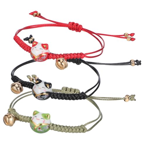 Gadpiparty 3 Maneki Neko Armbänder mit Glocke Verstellbare Geflochtene Glücksbringer aus Bunte Seilarmbänder für Damen und Herren Leichtes Japanisches Accessoire Geschenkidee für von Gadpiparty