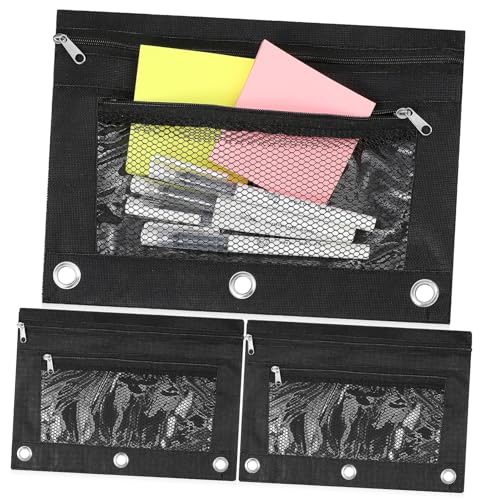 Gadpiparty 3 Stück Mäppchen Stifttaschen klein Bleistift Schreibwaren Beutel Banktaschen Tasche für Stiftbehälter Stifthalter Netztaschen mit Reißverschluss Oxford-Stoff Black von Gadpiparty