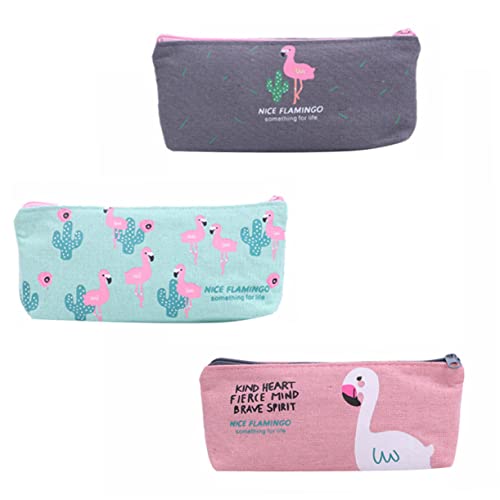 Gadpiparty 3 Stück Teiliges Flamingo Federmäppchen Canvas Großer Stauraum für Schüler Stiftetasche im Schlichten Design für Schreibwaren und Kosmetik Farblich Sortiert Zufällige Farbe von Gadpiparty