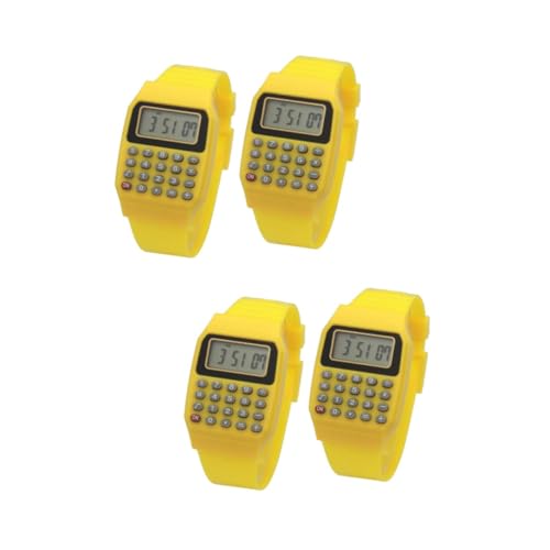 Gadpiparty 4 Stck. Rechenuhr Gelb Tragbare Taschenrechner-Armbanduhr Robuste Mathe-Uhr für Jungen Mädchen Kreatives Design Leicht zu Tragen für Geburtstage von Gadpiparty