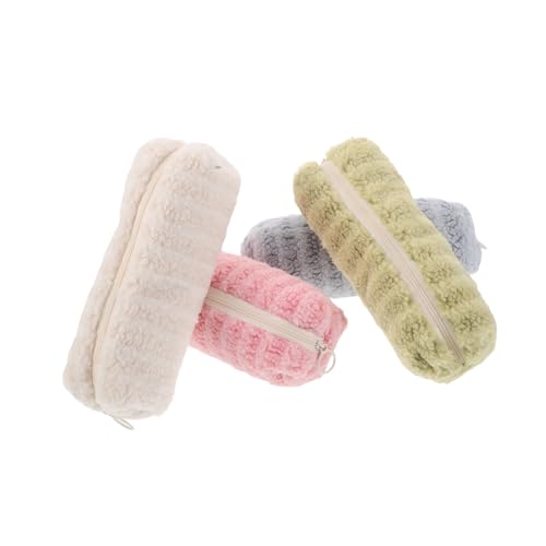Gadpiparty 4 Stück Großes Federmäppchen Plüsch Streifen Soft Pencil Case Stifttasche Organizer für Schule Mädchen Frauen Teens Vielseitig Praktisch von Gadpiparty