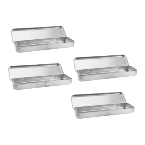 Gadpiparty 4 Stück Stilvolle Briefpapierboxen Stiftebox Bleistiftbox Bleistift Organizer Schreibwarenbox Dose mit Federetui einzelne Federtasche Stifthalter aus Metall Weißblech Silver von Gadpiparty