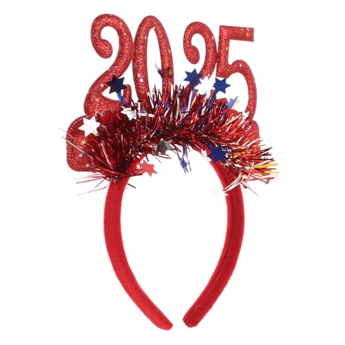 Gadpiparty Frohes Neues Jahr-Stirnband Und Rotes Lametta Roter Glitzer Glitzert Kopfbedeckung 2025 Neujahrs-Stirnbänder Tiara-Reifen Für Weihnachten Silvester-Partyzubehör – Rot von Gadpiparty