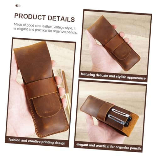 Gadpiparty Leder Stiftetui Retro Pen Case Federmäppchen Vintage Kuhleder Stiftetasche Schülertasche Büro Stiftorganizer Klein Tragbar von Gadpiparty