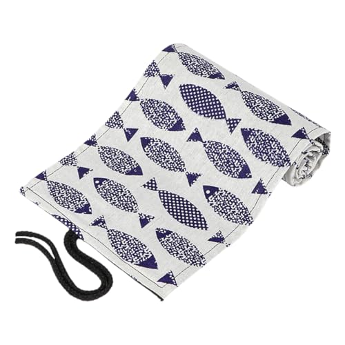 Gadpiparty Süßes Rollmäppchen Für Stifte Fächer Canvas Organizer Mit Cartoon-Autumn Saury-Muster Für Künstler Und Zeichner Tragbar Und Praktisch Für Schule Und Reise von Gadpiparty