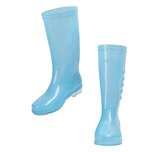 Gadpiparty Wadenhohe Damen PVC Regenstiefel rutschfest Leicht Transparent Outdoor Gummistiefel für Garten Arbeit und Alltag Zuckerblau von Gadpiparty