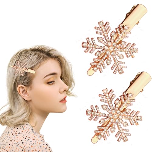 2 x Weihnachts-Haarspangen für Damen, glitzernde Strasssteine, Schneeflocke, Haarspange, Haarschmuck, festlich, Party, Hochzeit, Brautschmuck, Haarschmuck (Gold) von Gaduupa