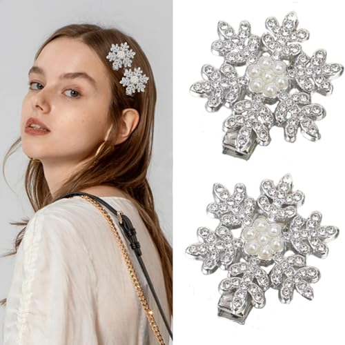 Glitzernde Strass-Schneeflocken-Haarspange, silberfarben, Mini-Perlen-Haarnadeln, Weihnachts-Haarschmuck für Frauen und Mädchen, Urlaub, Hochzeit, Brautschmuck, Haarschmuck (Perle) von Gaduupa