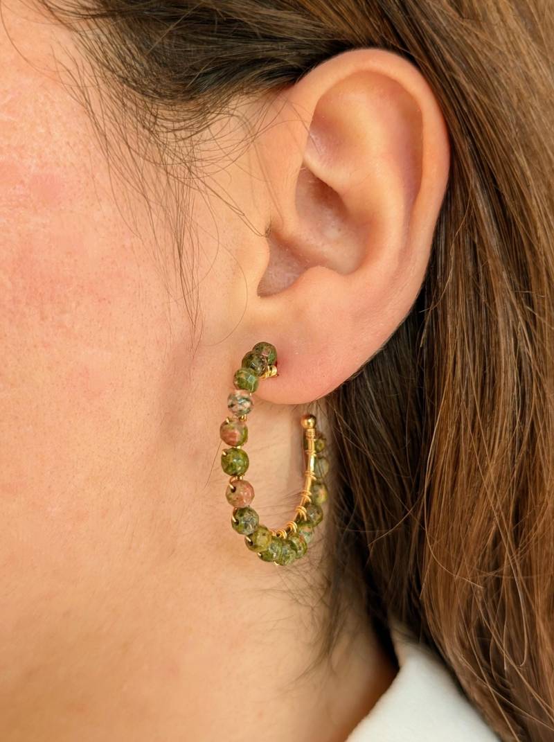 Creolen Aus Messing Mit Edelsteinen, 18K Vergoldet, Achat, Rosenquarz, Apatit, Edelsteinschmuck, Offene Creolen, Festlich, Boho, Nickelfrei Creolen Aus Messing Mit Edelsteinen, 18K Vergoldet, Achat, Rosenquarz, Apatit, Edelsteinschmuck, Offene Creolen, Festlich, Boho, Nickelfrei von Gaealia