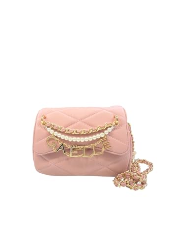 Gaëlle Gesteppte Umhängetasche rosa mit goldfarbener Kette und Perlen, elegantes Design mit Metalldetails von Gaëlle