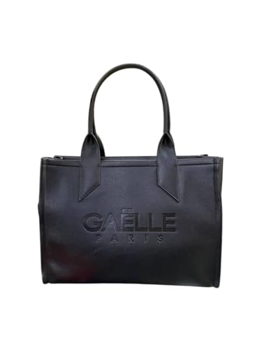 Gaëlle Paris Handtasche aus schwarzem Leder, Tote-Stil mit geprägtem Logo von Gaëlle