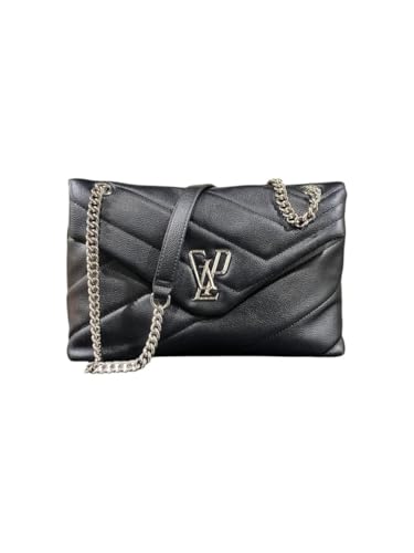 Gaëlle Umhängetasche aus gestepptem Leder mit Kette, schwarz, VL-Design, eleganter Stil von Gaëlle