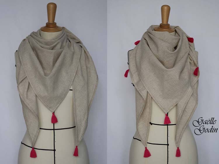 Gemischte Schal Sommer 100 % Beige Leinen Muster Prinz Von Wales - Anpassbare Handgemachte Pompons Gemischte Schal Sommer 100 % Beige Leinen Muster Prinz Von Wales - Anpassbare Handgemachte Pompons von GaelleGodin