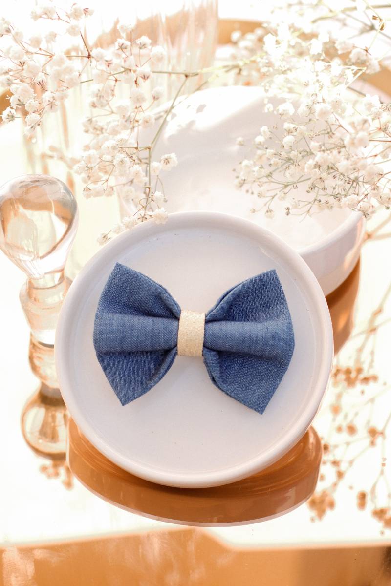 Schleife Clipser Chambray | Farbe Rohe Jeans Und Goldbraun von GaelleHayme