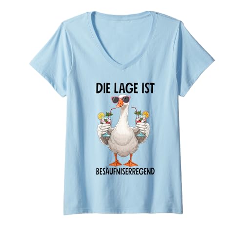 Damen Die Lage Ist Besäufniserregend T-Shirt mit V-Ausschnitt Damen Die Lage Ist Besäufniserregend T-Shirt mit V-Ausschnitt von Gänse Outfits für Party und Kneipentour