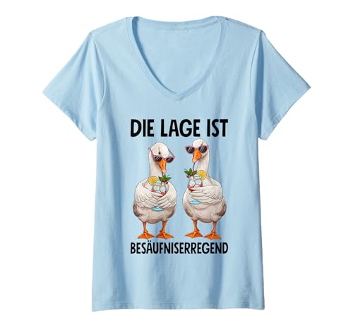 Damen Die Lage Ist Besäufniserregend mit Gänse T-Shirt mit V-Ausschnitt Damen Die Lage Ist Besäufniserregend mit Gänse T-Shirt mit V-Ausschnitt von Gänse Outfits für Party und Kneipentour