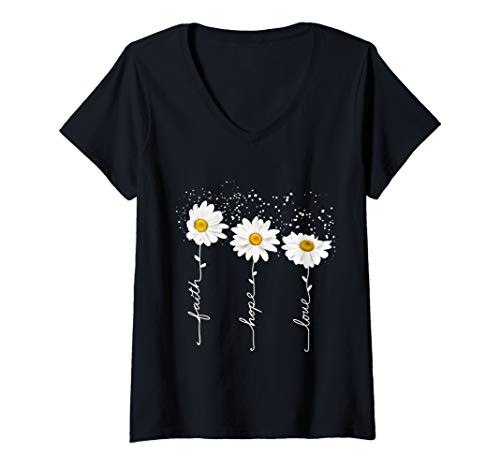 Damen Glaube Hoffnung Liebe Gänseblümchen Blumen T-Shirt T-Shirt mit V-Ausschnitt Damen Glaube Hoffnung Liebe Gänseblümchen Blumen T-Shirt T-Shirt mit V-Ausschnitt von Gänseblümchen Blumen inspirierende Geschenke